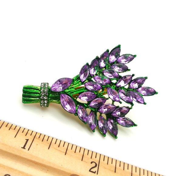 Brooch Purple Flowers Rhinestone Pin Stylish Bouquet Sparkle Glam Hollywood Fun - Picture 3 of 6